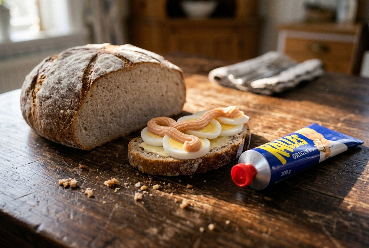 Kalles Kaviar with boiled egg and Swedish bread