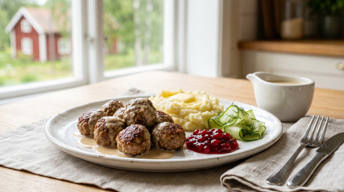 Authentic Swedish Köttbullar (meatballs) served with lingonberry sauce and cream gravy – traditional Nordic recipe | Swedish Cravings