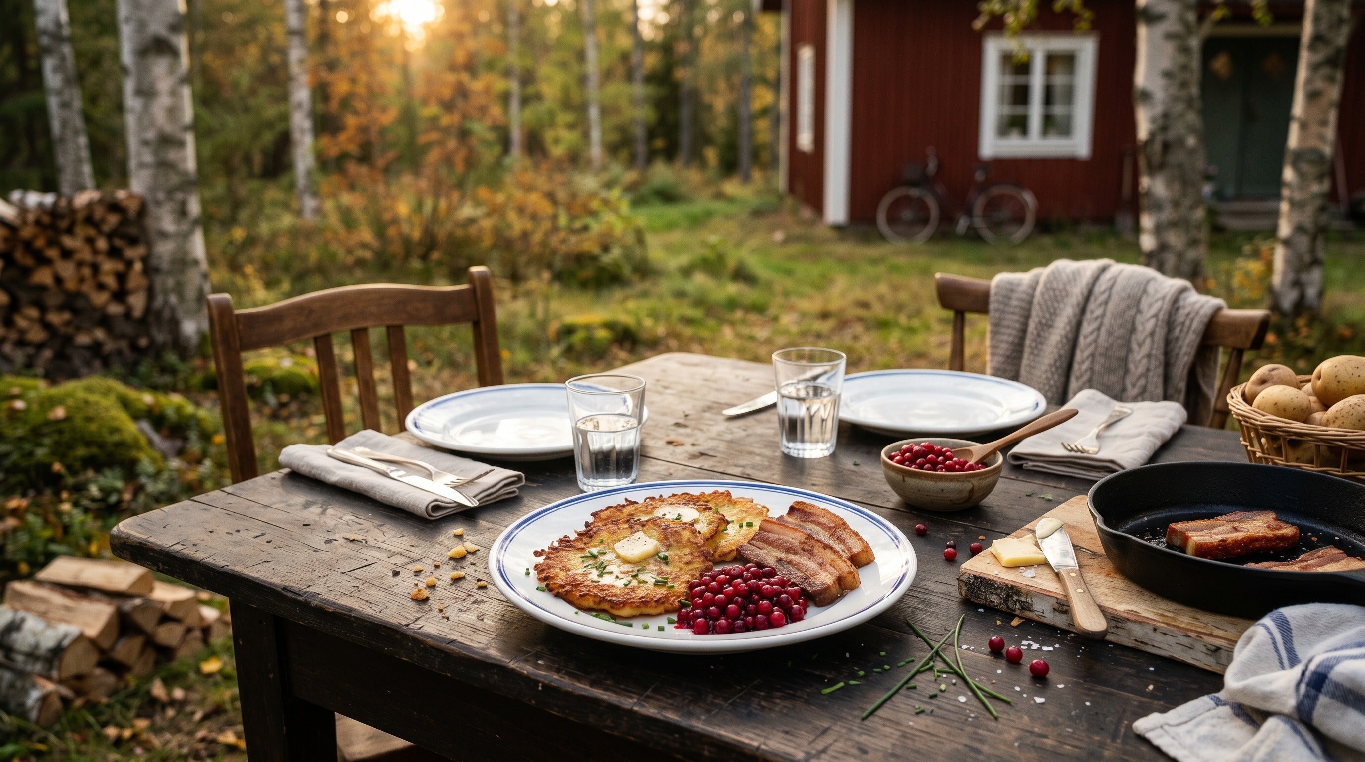 Authentic Swedish Raggmunk (potato pancakes) served with salt-cured pork and lingonberries – traditional Nordic comfort food | Swedish Cravings