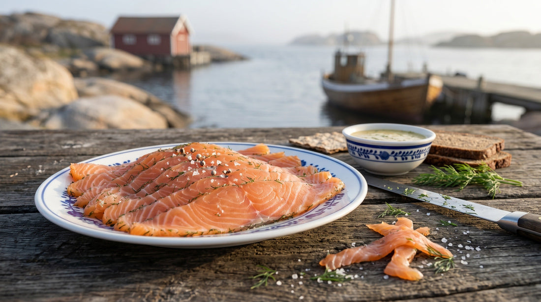 Authentic Swedish Gravlax (dill-cured salmon) thinly sliced with mustard sauce and dill – classic Nordic cured salmon recipe | Swedish Cravings
