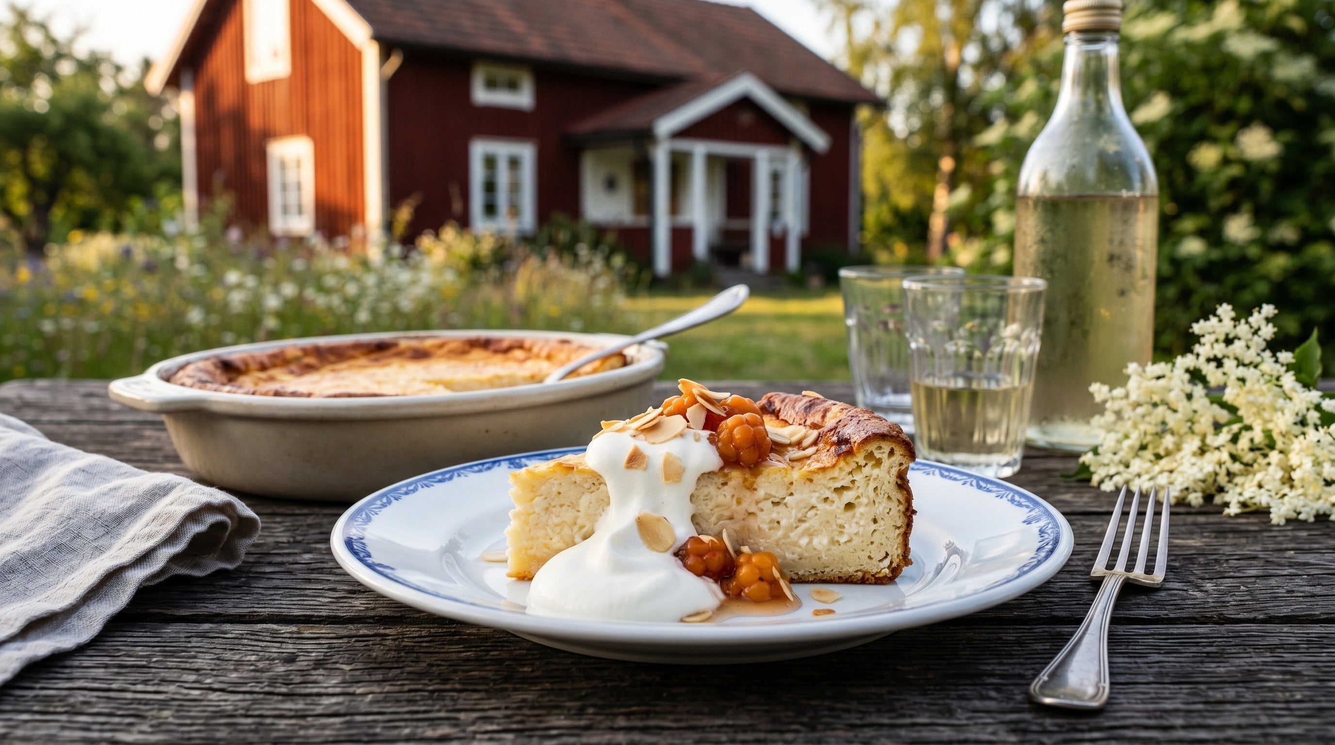 Authentic Swedish Småländsk Ostkaka (baked cheesecake) served with cloudberry jam – classic Nordic dessert from Småland | Swedish Cravings