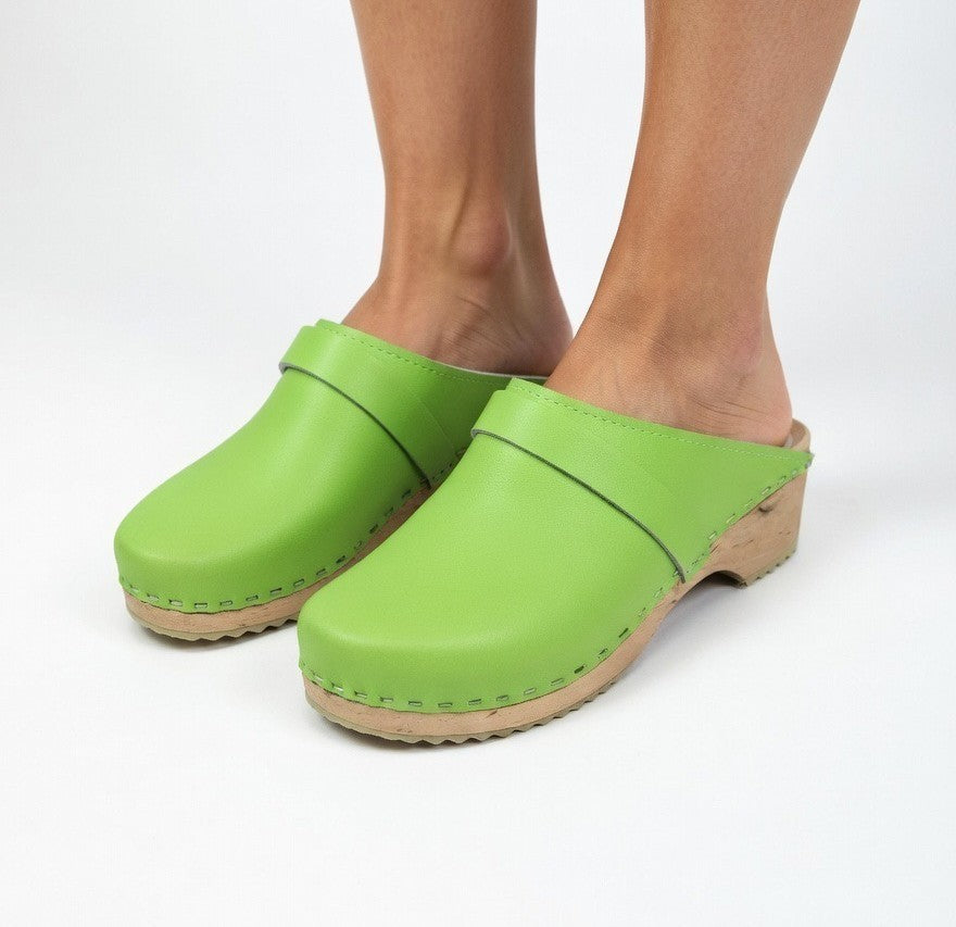 Original Green Swedish Wooden Clogs – Handmade in Sweden | Genuine Green Leather & Alder Wood