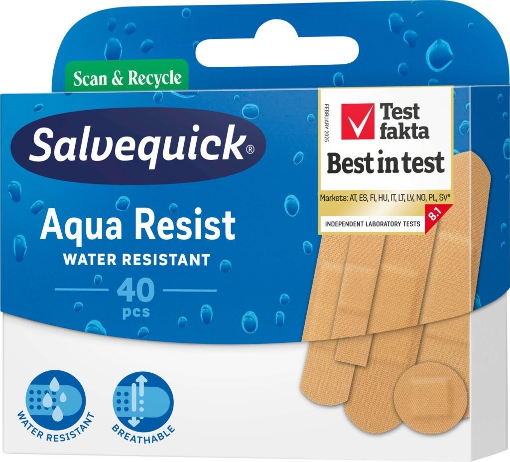 2 × Salvequick Aqua Resist Waterproof Plasters 40 pcs – Flexible Water-Resistant Adhesive Bandages