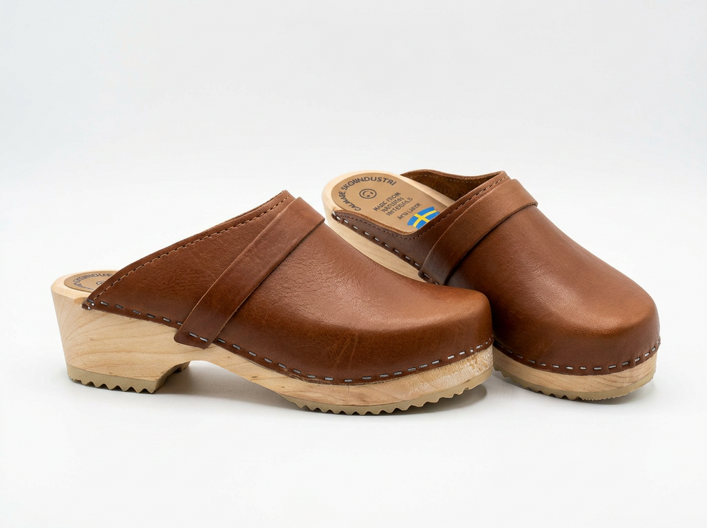 Calmare Original Natur Swedish Wooden Clogs – Handmade in Sweden | Genuine Natural Leather & Alder Wood
