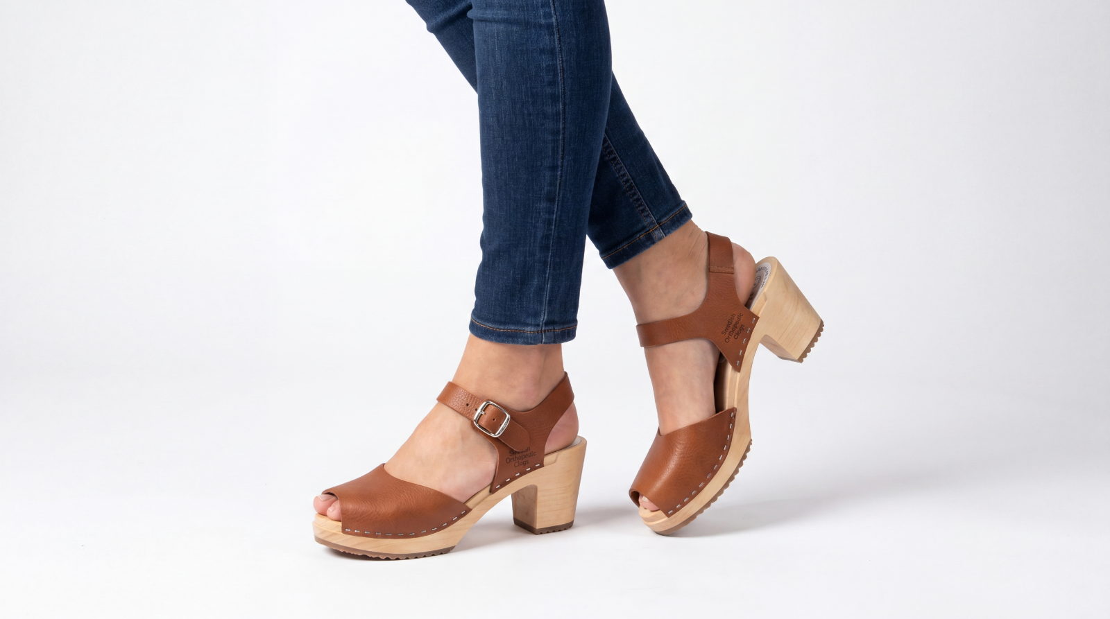 Hedda High Natur Swedish Wooden Clogs – Handmade in Sweden | Genuine Natural Leather | 7cm High Heel