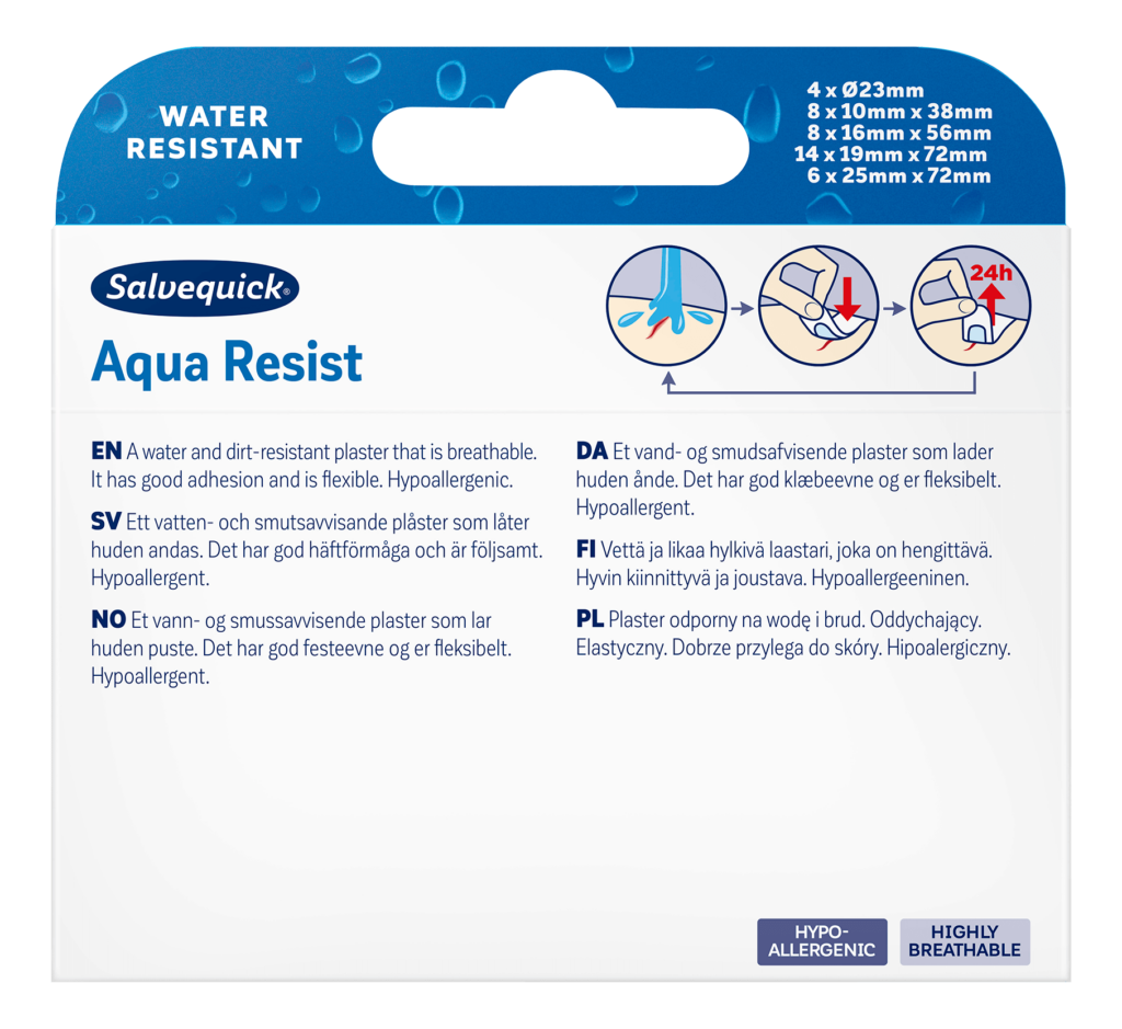 4 × Salvequick Aqua Resist Waterproof Plasters 40 pcs – Flexible Water-Resistant Adhesive Bandages