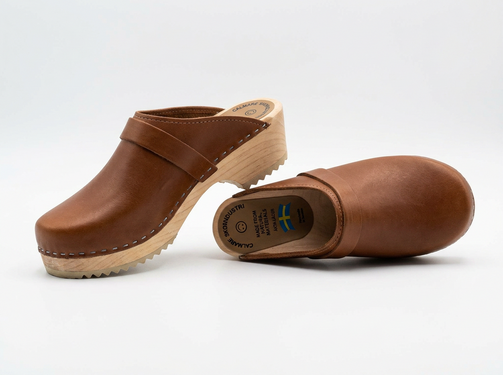 Calmare Original Natur Swedish Wooden Clogs – Handmade in Sweden | Genuine Natural Leather & Alder Wood