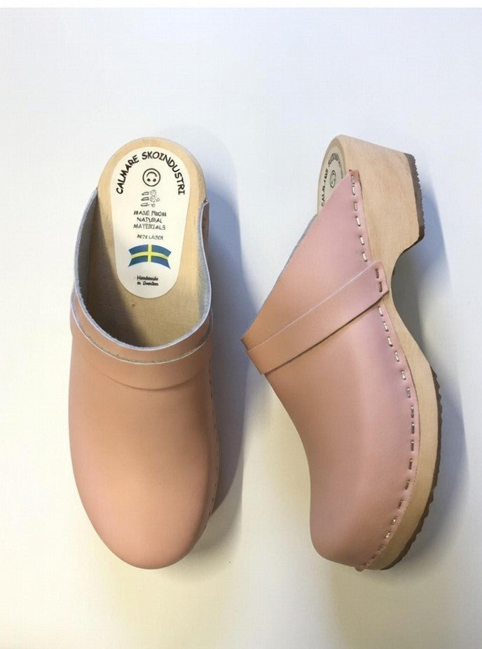Original Pink Swedish Wooden Clogs – Handmade in Sweden | Genuine Pink Leather & Alder Wood