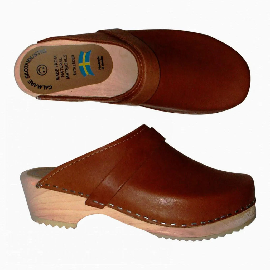 Calmare Swedish Wooden Clogs "Original Natur" – Handmade Genuine Leather Clogs with Alder Wood Sole | Made in Sweden