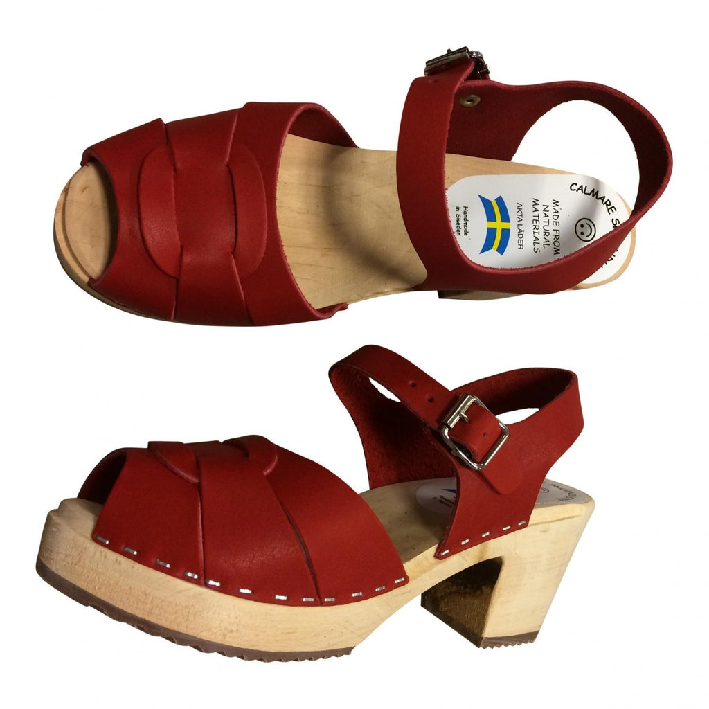 Swedish Handmade Wooden Clogs – High Heel Leather Sandals | Classic Scandinavian Design | Made in Sweden