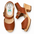 Hedda High Natur Swedish Wooden Clogs – Handmade in Sweden | Genuine Natural Leather | 7cm High Heel