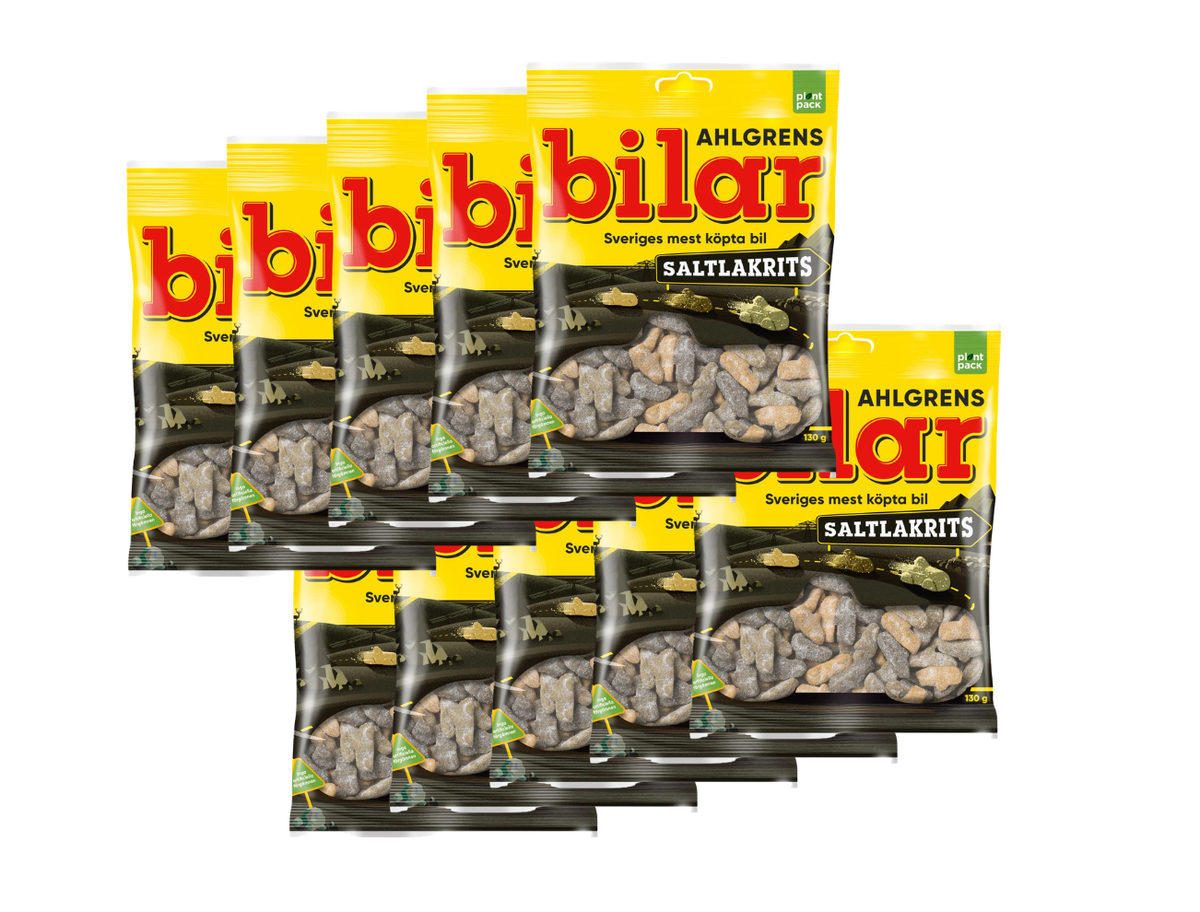 10 x Ahlgrens Bilar Saltlakrits 130g – Swedish salty licorice soft foam candy cars
