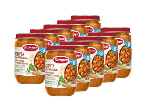 10 x Semper Gryta med Biff & Rotsaker – Swedish Beef & Root Vegetable Stew for Babies from 8 Months, 10 x 190g