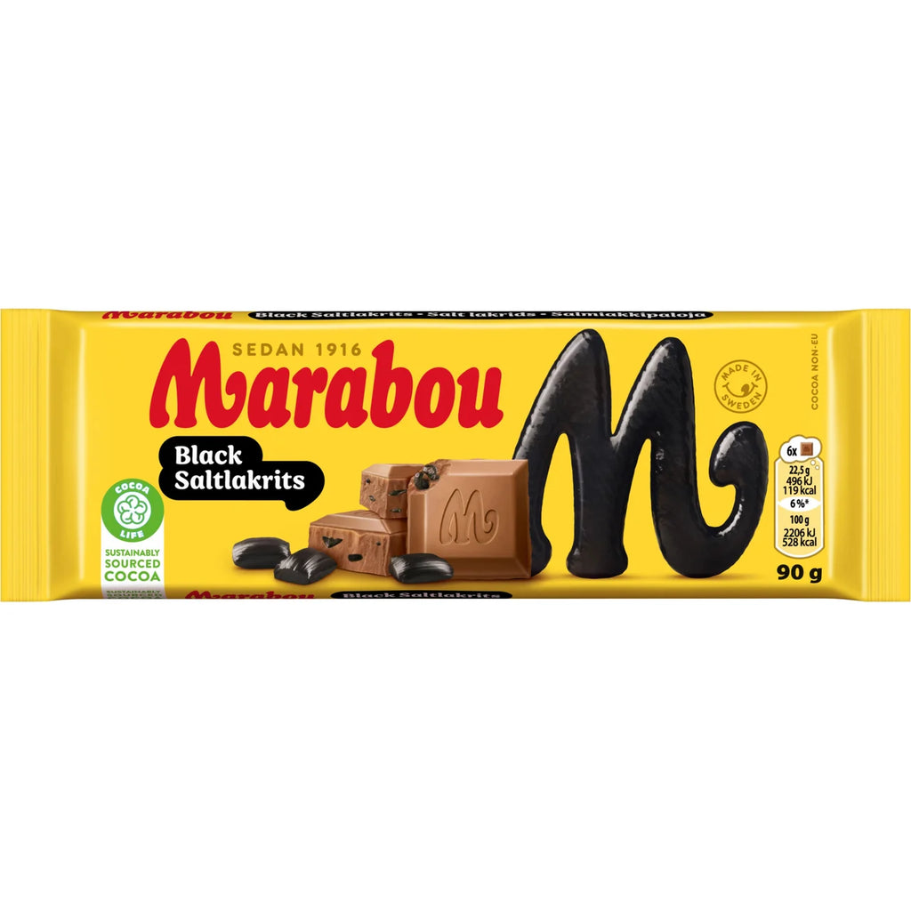 2 Bars of Marabou Black Saltlakrits 90g (3.53 oz) – Swedish Milk Chocolate with Salty Licorice
