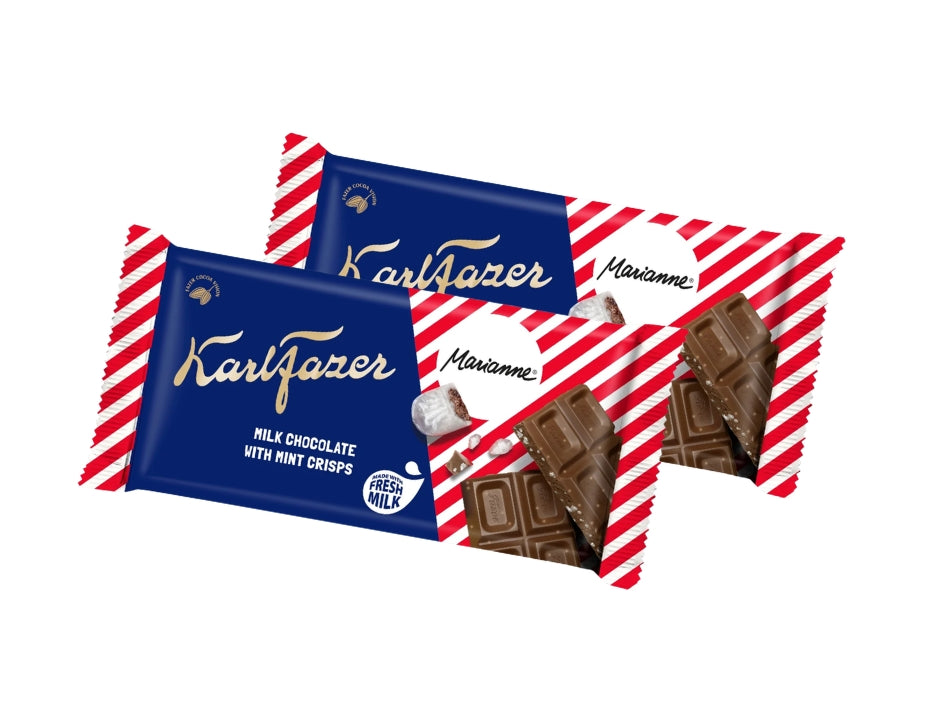 2 × Fazer Chokladkaka Marianne 145g – Milk Chocolate with Peppermint Candy Pieces