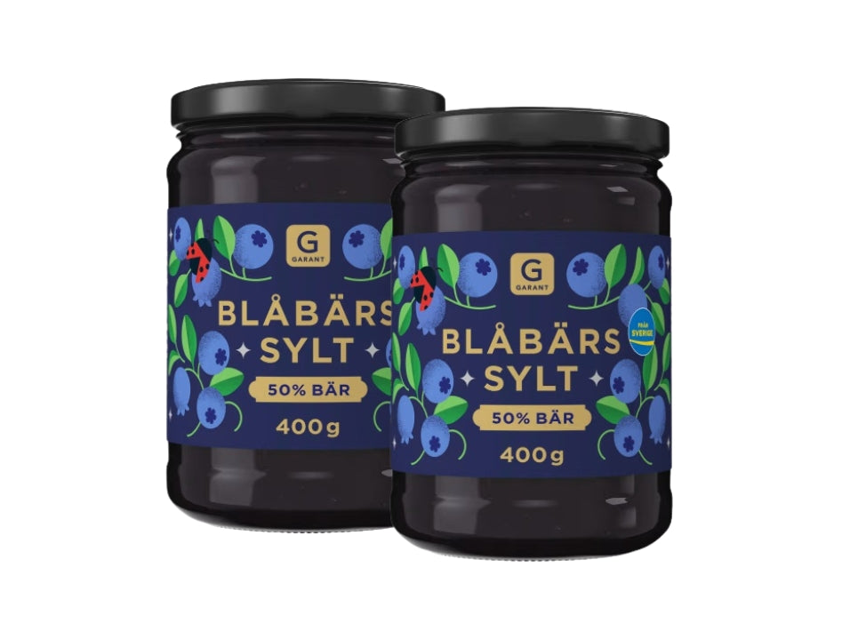 2 × Garant Blåbärssylt 50% Bär 400g – Swedish Blueberry Jam Multipack, two jars of authentic Swedish blueberry jam with 50% blueberries
