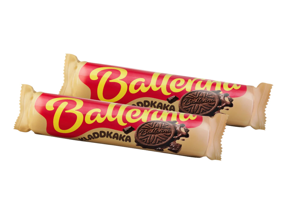 2 x Ballerina Kladdkaka 210g Swedish chocolate sandwich cookies with crisp cocoa biscuits and creamy kladdkaka filling
