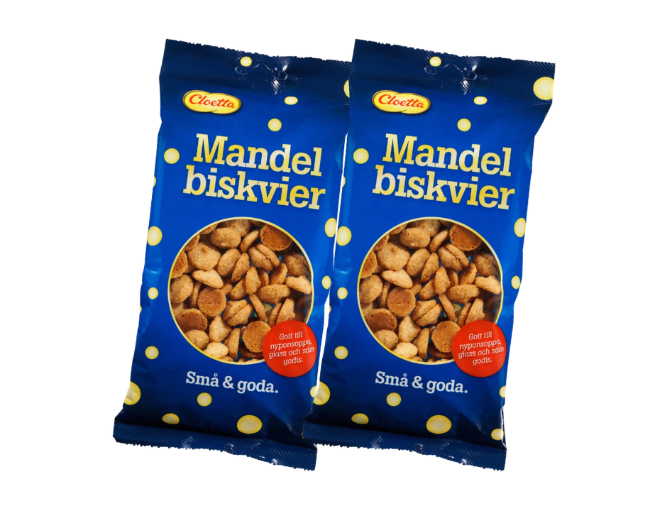 2 x Cloetta Mandelbiskvier 150g – Swedish almond biscuits, traditionally served with nyponsoppa rosehip soup
