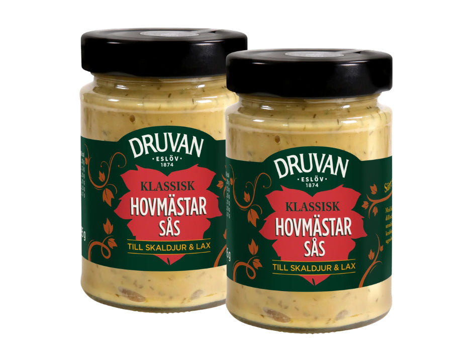 2 x Druvan Hovmästarsås 295g Swedish sweet mustard and dill sauce for gravlax salmon seafood and the Christmas table