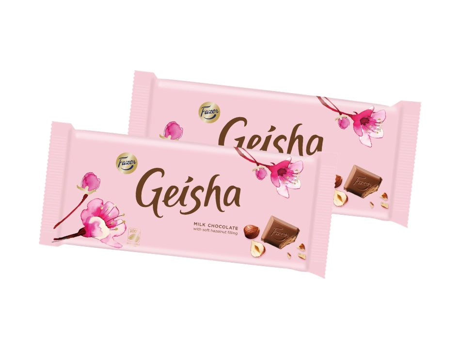 2 x Fazer Geisha Chokladkaka 121g – Milk Chocolate with Crispy Hazelnut Filling, 242g (8.5 oz)