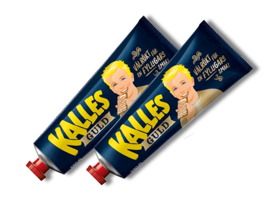 2 x Kalles Kaviar Guld 250g tubes – Extra smoky Swedish cod roe spread, smoked 7x longer than Kalles Original, made in Sweden
