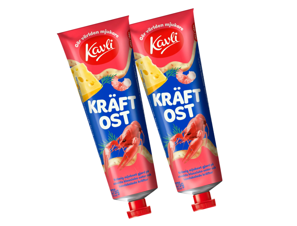 2 x Kavli Kräftost 275g – Swedish Crayfish Cheese Spread Multipack, 550g total, creamy cheese blended with real crayfish, authentic Swedish kräftskiva flavour
