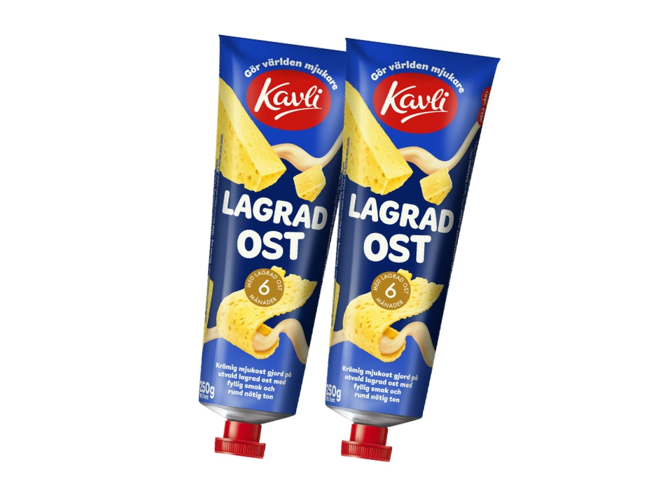 2 x Kavli Lagrad Ost 250g Swedish aged cheese spread tubes