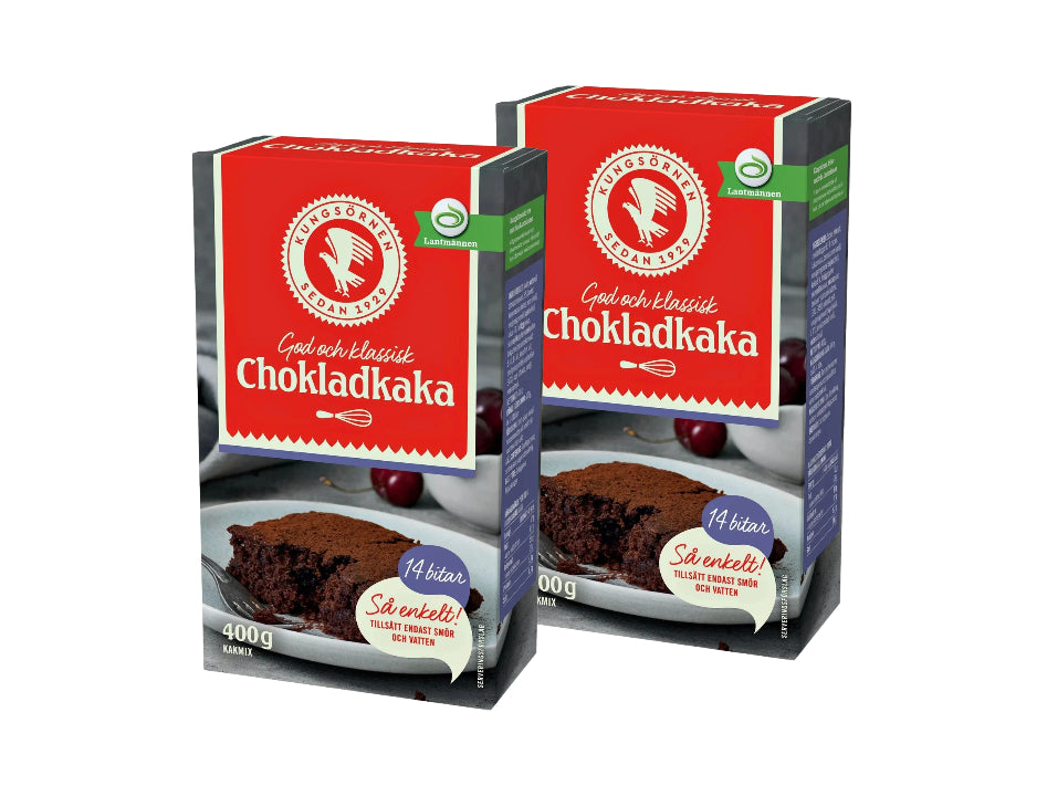 2 x Kungsörnen Chokladkaka 400g Swedish chocolate cake baking mix with chocolate drops