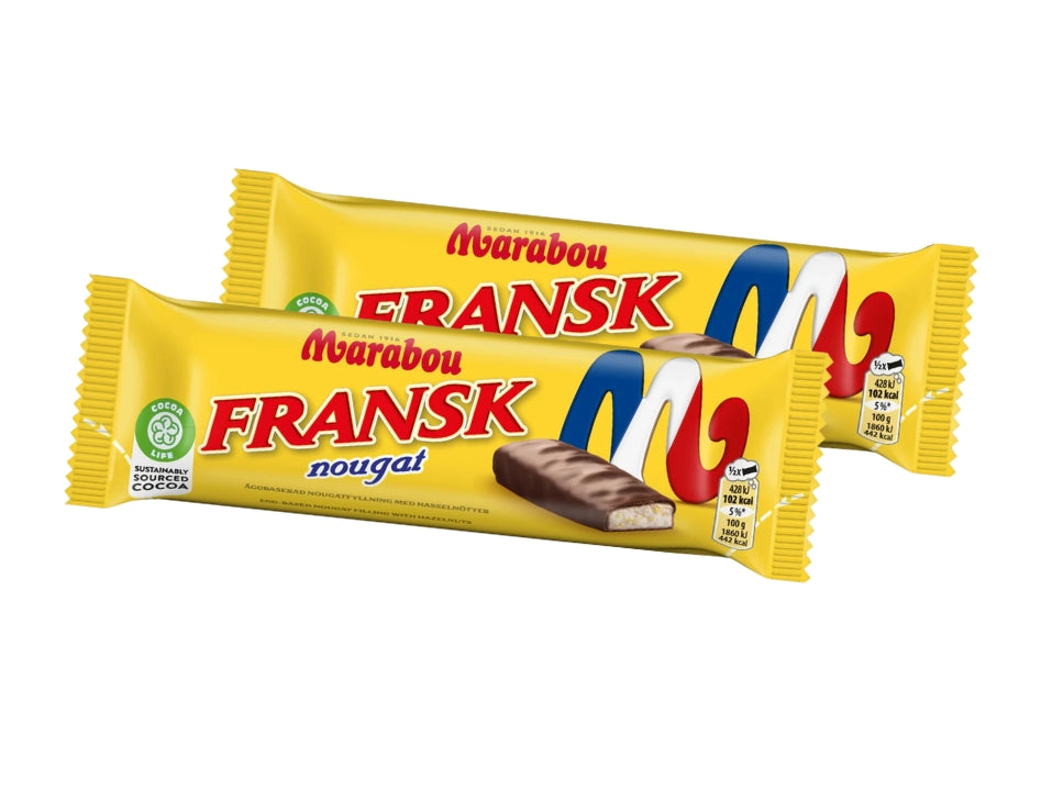 2 x Marabou Fransk Nougat Dubbel 46g – Chocolate-Covered French Nougat with Hazelnuts and Honey, 92g (3.2 oz)