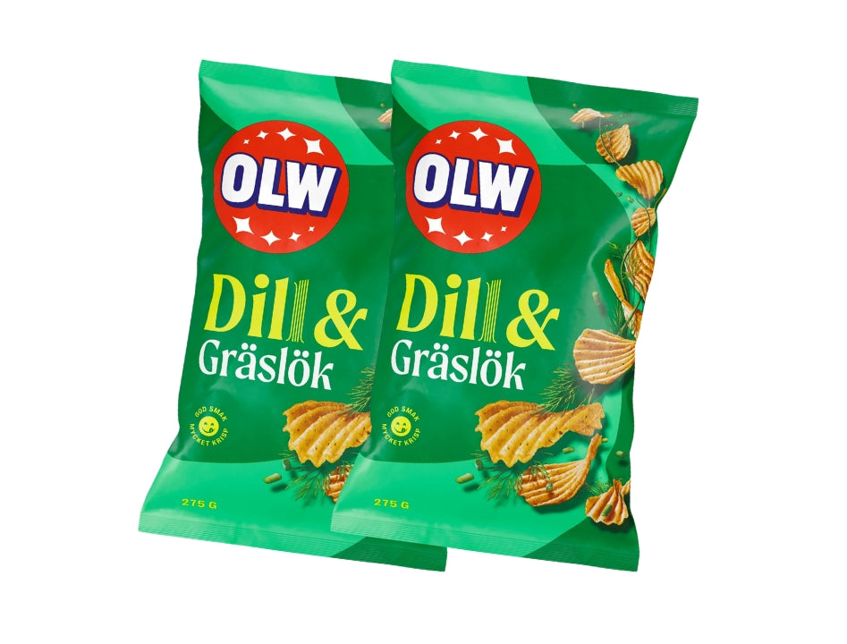 2 x OLW Chips Dill & Gräslök 275g – Swedish Dill & Chive Potato Chips Multipack, 550g (19.4 oz)