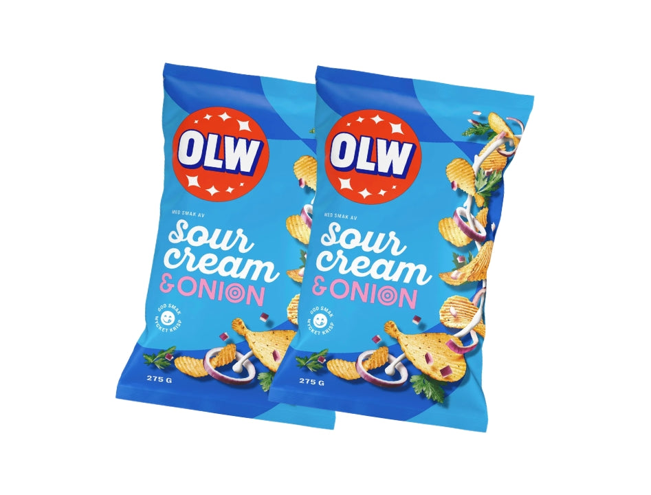 2 x OLW Chips Sourcream & Onion 275g – Swedish Sour Cream & Onion Potato Chips Multipack, 550g (19.4 oz)