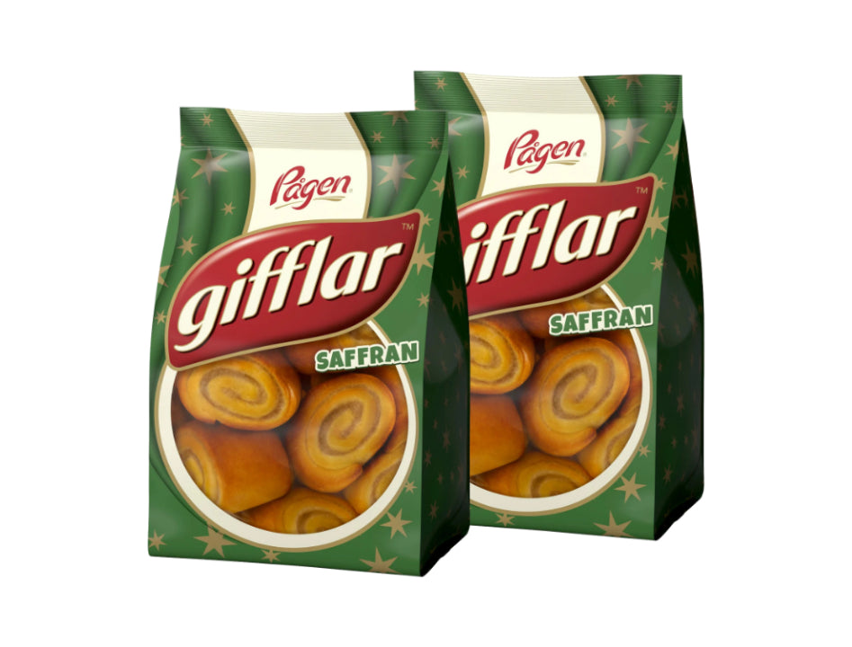 2 x Pågen Gifflar Saffran 260g Swedish soft saffron rolls with creamy almond filling for Advent and Christmas fika