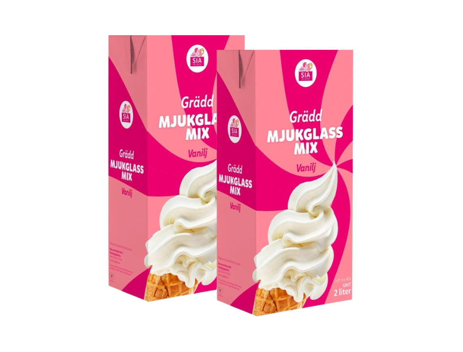 2 x SIA Glass Mjukglassmix Vanilj 2L – Swedish Vanilla Soft Serve Ice Cream Mix, 4L (135.3 fl oz)