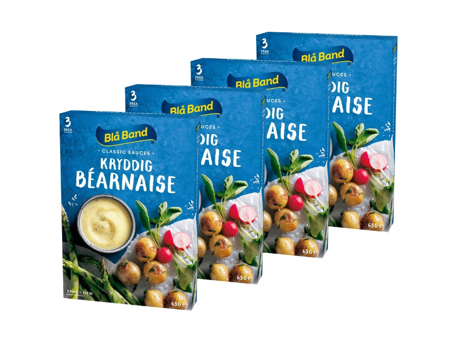 4 × Blå Band Spicy Béarnaise Sauce Mix 63g (2.22 oz) – Authentic Swedish Pepper Béarnaise (Makes 2.4L / 81 fl oz Total)