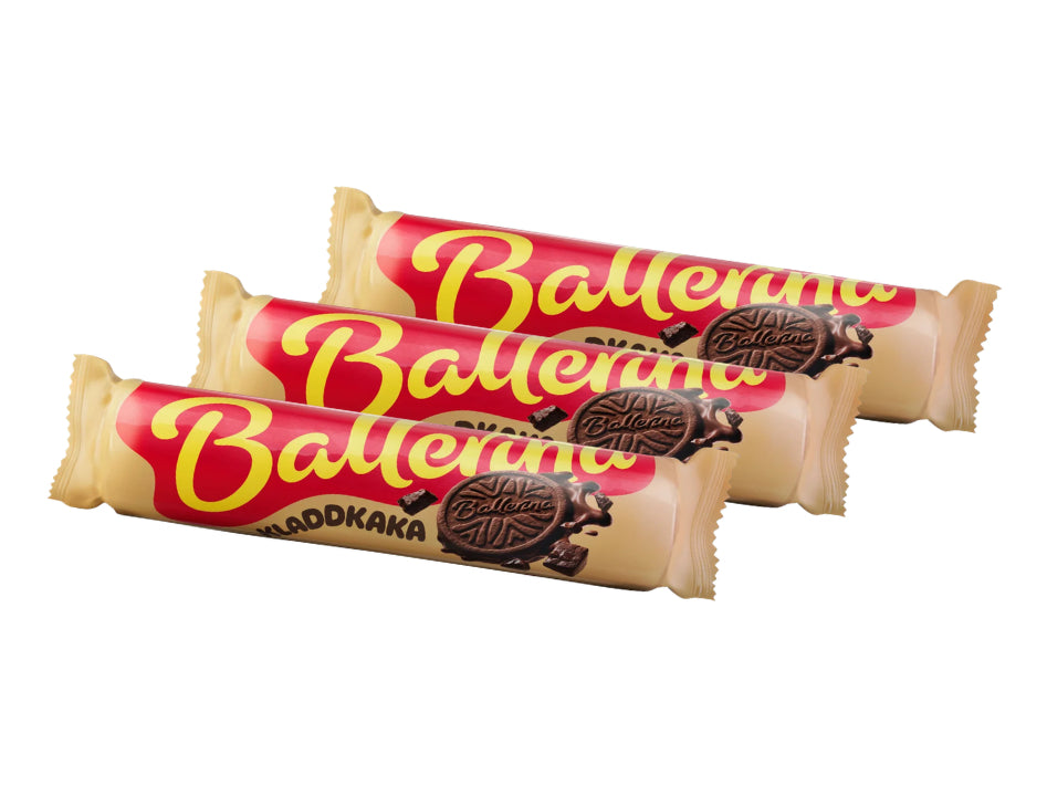 3 x Ballerina Kladdkaka 210g Swedish chocolate sandwich cookies with crisp cocoa biscuits and creamy kladdkaka filling