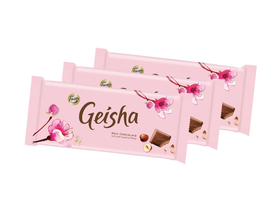 3 x Fazer Geisha Chokladkaka 121g – Milk Chocolate with Crispy Hazelnut Filling, 363g (12.8 oz)