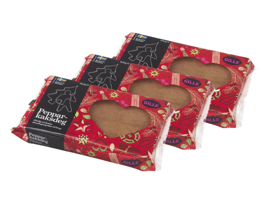 3 x Gille Pepparkaksdeg 500g 17.6 oz Swedish ready-made gingerbread cookie dough packages with cinnamon ginger and cloves