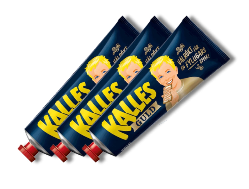 3 x Kalles Kaviar Guld 250g tubes – Extra smoky Swedish cod roe spread, smoked 7x longer than Kalles Original, made in Sweden
