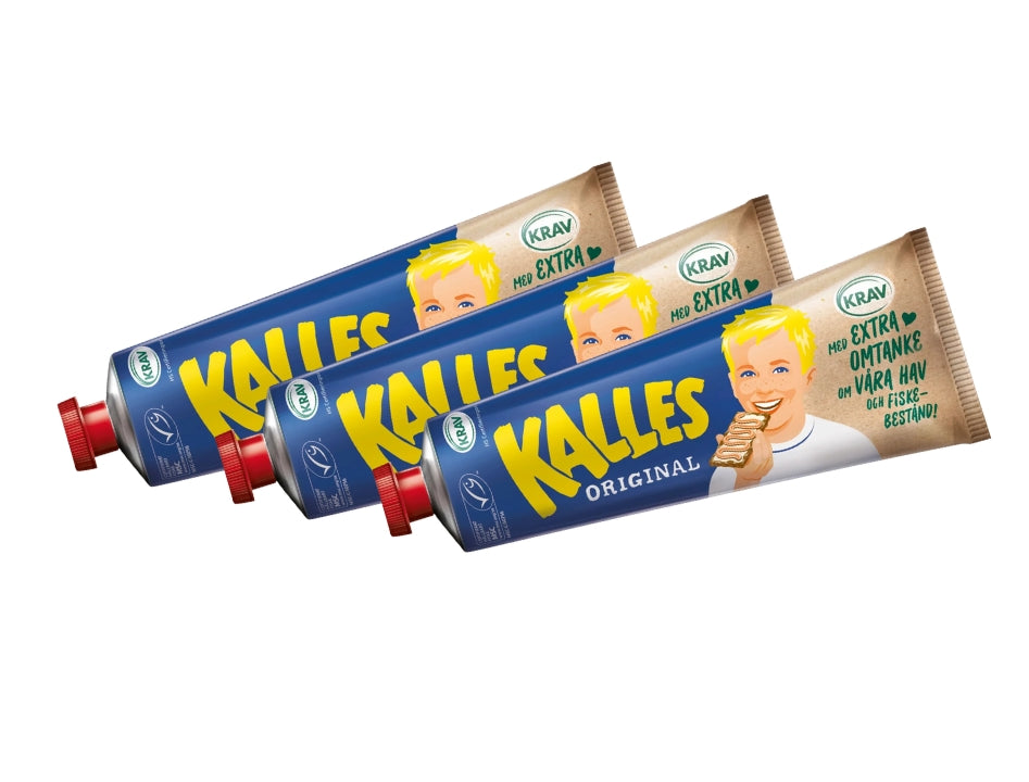 3 x Kalles Kaviar KRAV 250g tubes – Swedish KRAV-certified organic lightly smoked cod roe spread, MSC-certified sustainable
