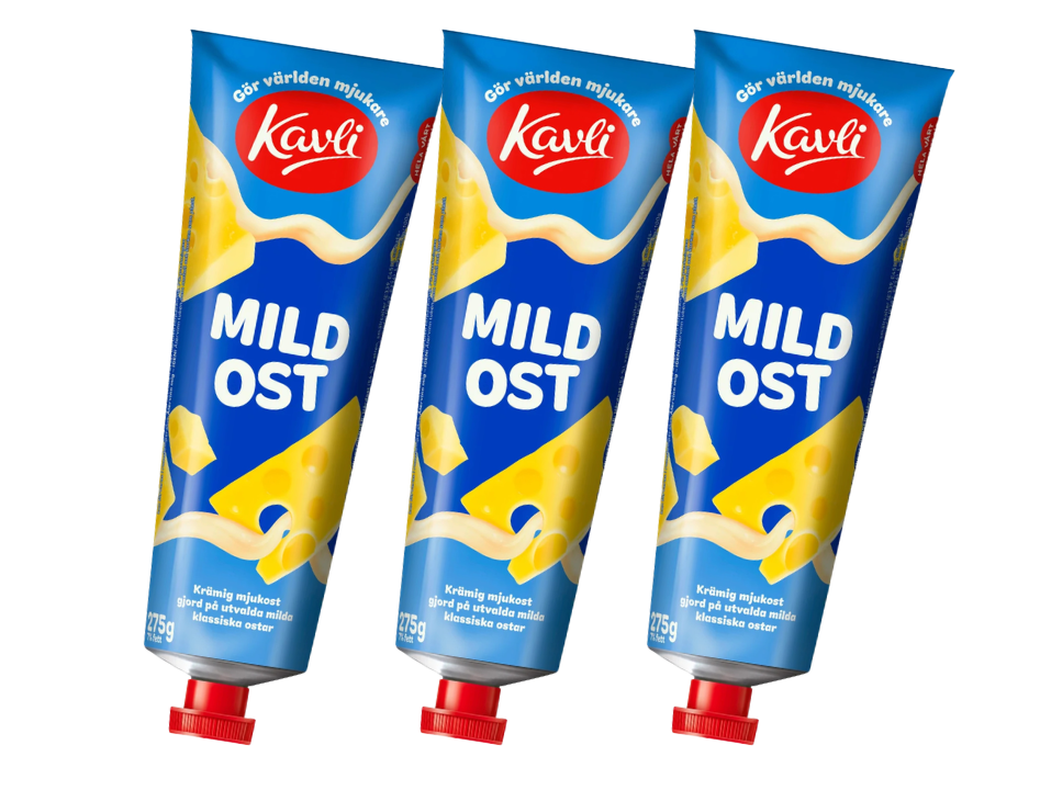 3 x Kavli Mildost 275g tubes – Swedish mild creamy soft cheese spread, made with 54% real hard cheese

