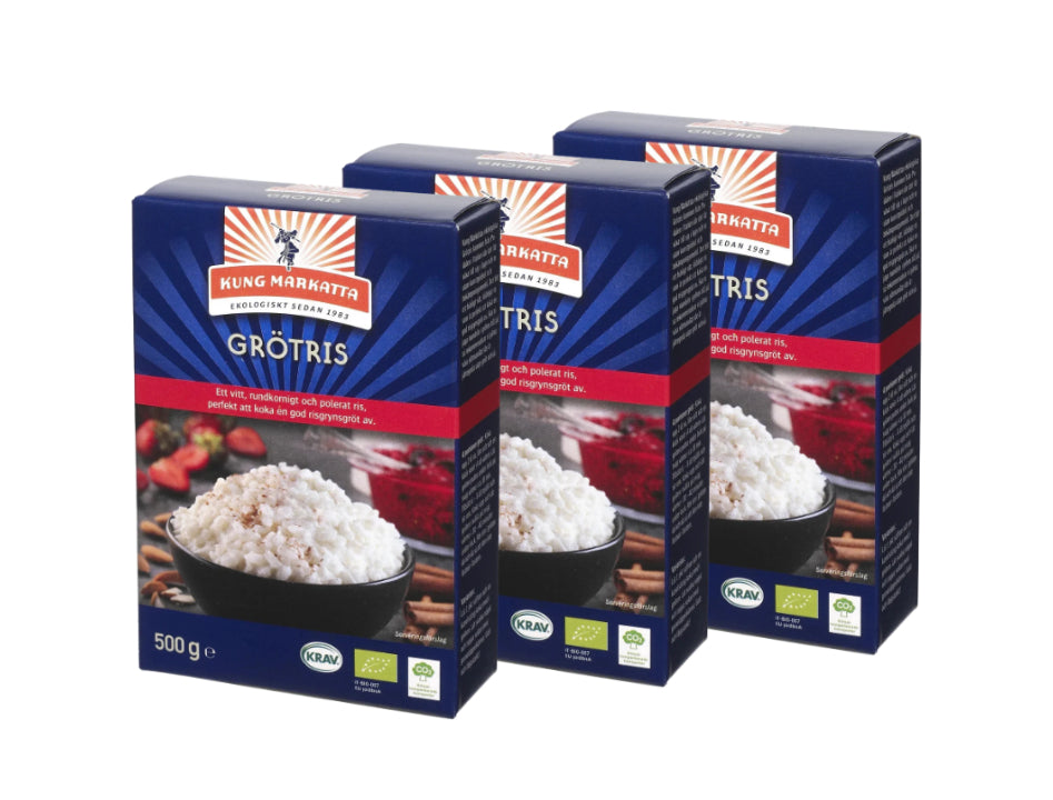 3 x Kung Markatta Ekologiskt Grötris KRAV 500g organic short-grain rice for traditional Swedish risgrynsgröt and rice pudding