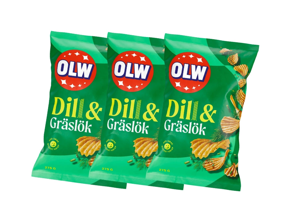 3 x OLW Chips Dill & Gräslök 275g – Swedish Dill & Chive Potato Chips Multipack, 825g (29.1 oz)