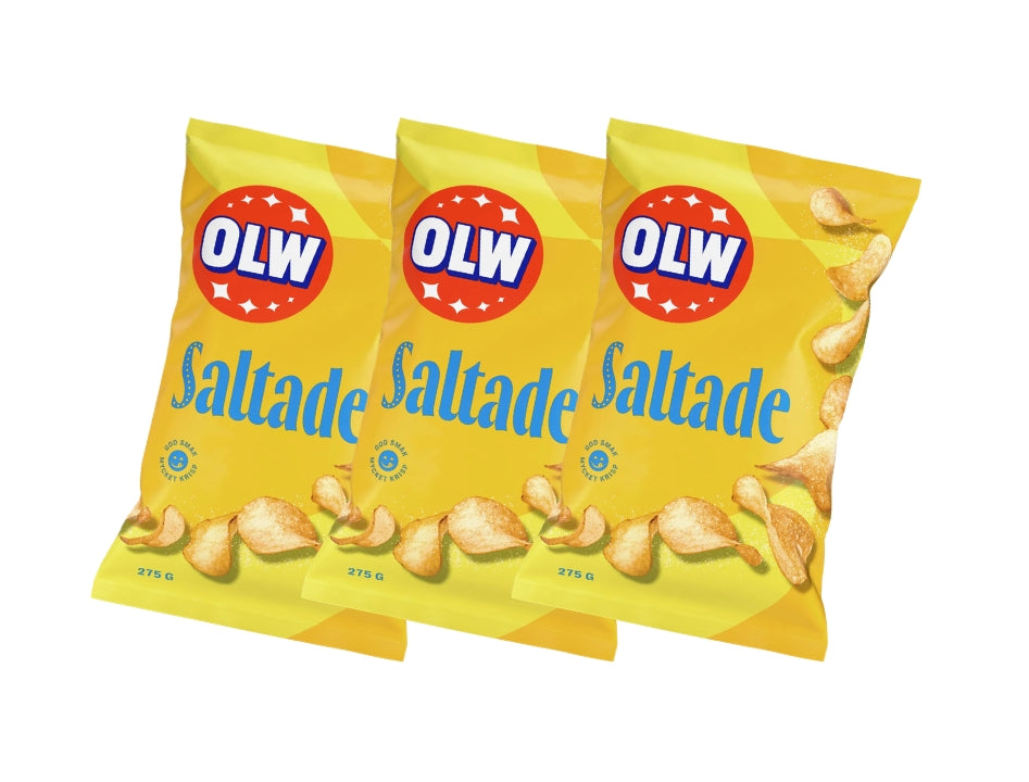 3 x OLW Chips Lättsaltade 275g – Lightly Salted Swedish Potato Chips Multipack, 825g (29.1 oz)