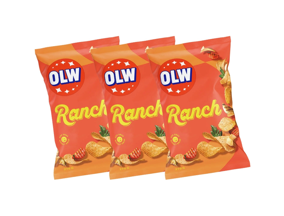 3 x OLW Chips Ranch 275g – Ranch-Flavoured Swedish Potato Chips Multipack, 825g (29.1 oz)