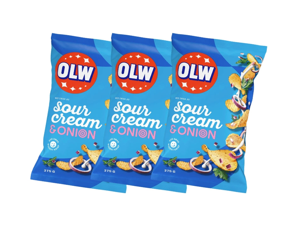 3 x OLW Chips Sourcream & Onion 275g – Swedish Sour Cream & Onion Potato Chips Multipack, 825g (29.1 oz)
