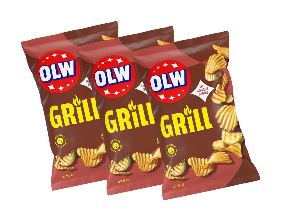 3 x OLW Grillchips 275g – Swedish Grill-Flavoured Potato Chips Multipack, 825g (29.1 oz)