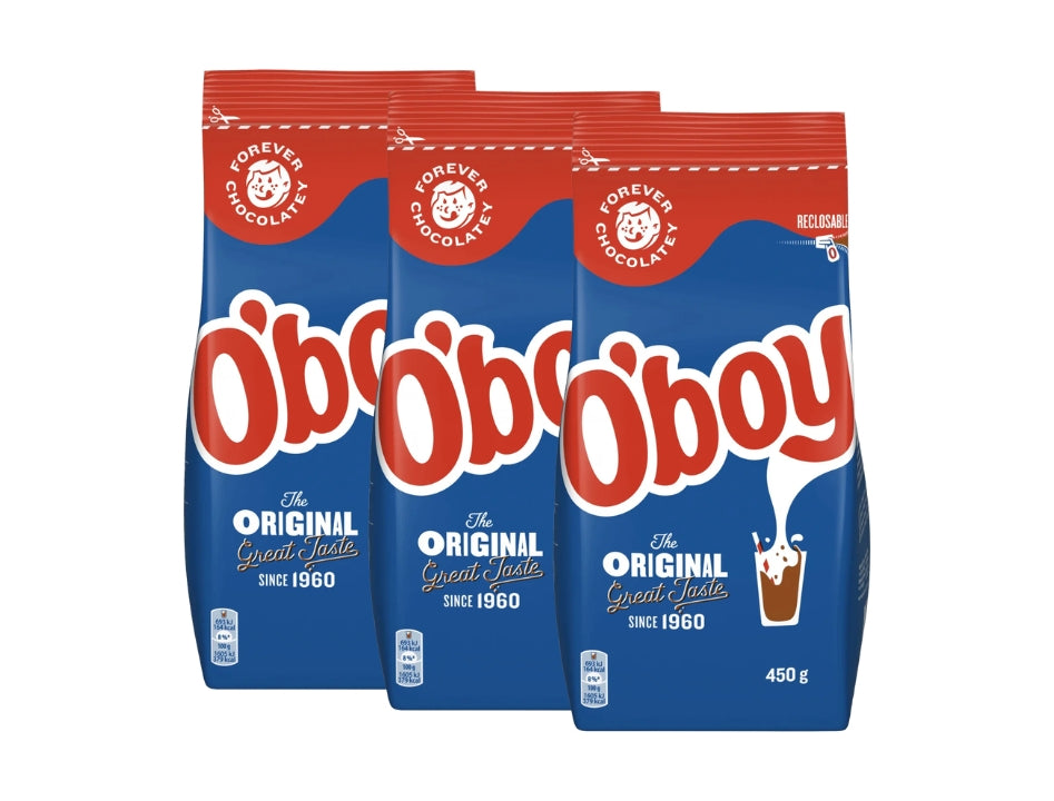 3 x O'boy Original 450g – classic Swedish chocolate drink powder in resealable bags