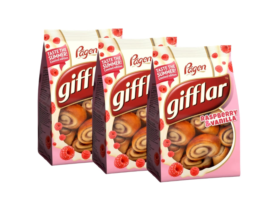 3 x Pågen Gifflar Raspberry 260g – Swedish Mini Raspberry & Vanilla Sweet Rolls
