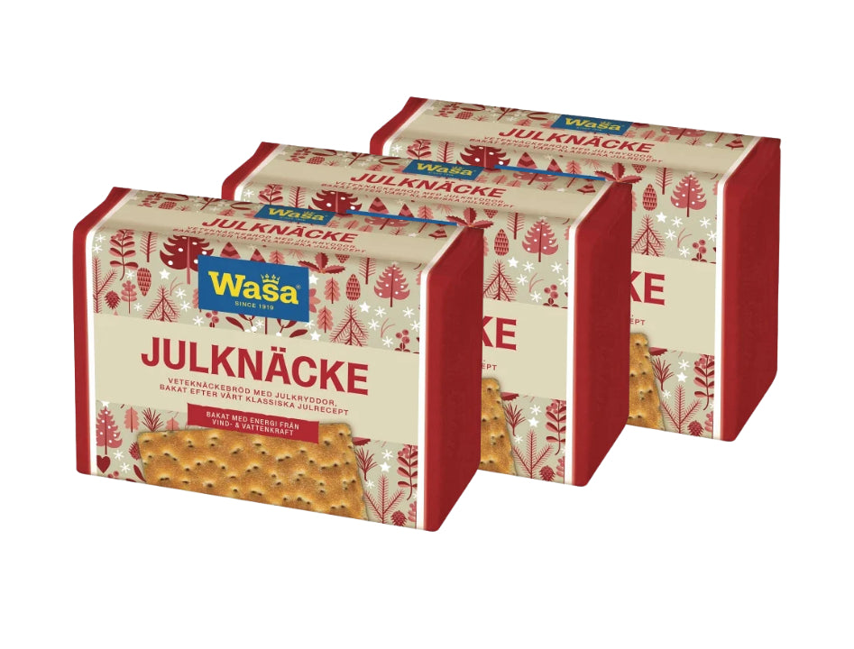 3 x Wasa Julknäcke 300g Swedish Christmas wheat crispbread packages with fennel anise and coriander for julbord and Christmas ham