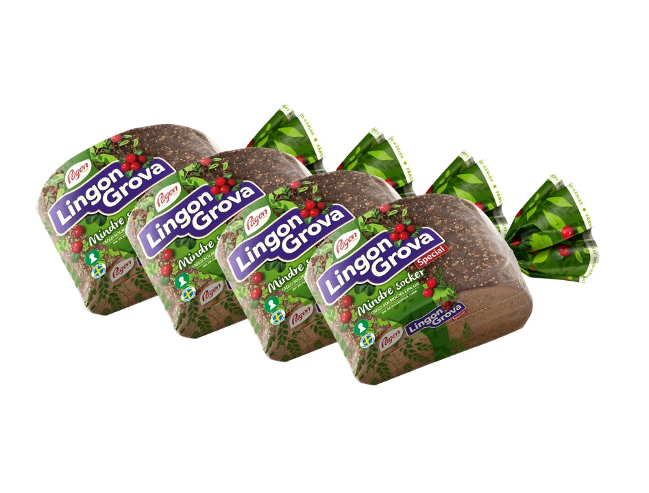 4-pack Pågen LingonGrova Special 500g – Swedish whole grain lingonberry bread, soft sliced rye bread with lingonberries and sunflower seeds
